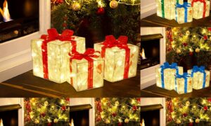 Light Up Christmas Gift Box Set – 3 Piece LED Holiday Decoration